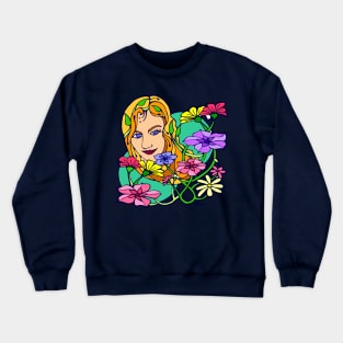 Colored Flowers and Young Woman Crewneck Sweatshirt